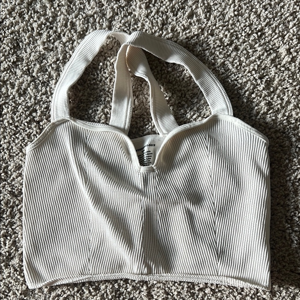 Anthropologie White Ribbed Halter Top